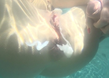 Underwater ass to mouth sex in the pool and anal creampie. Mia Bandini.