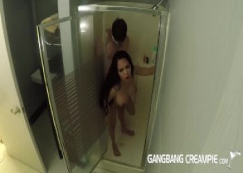 Tiny big boobed Latina gets fucked in shower